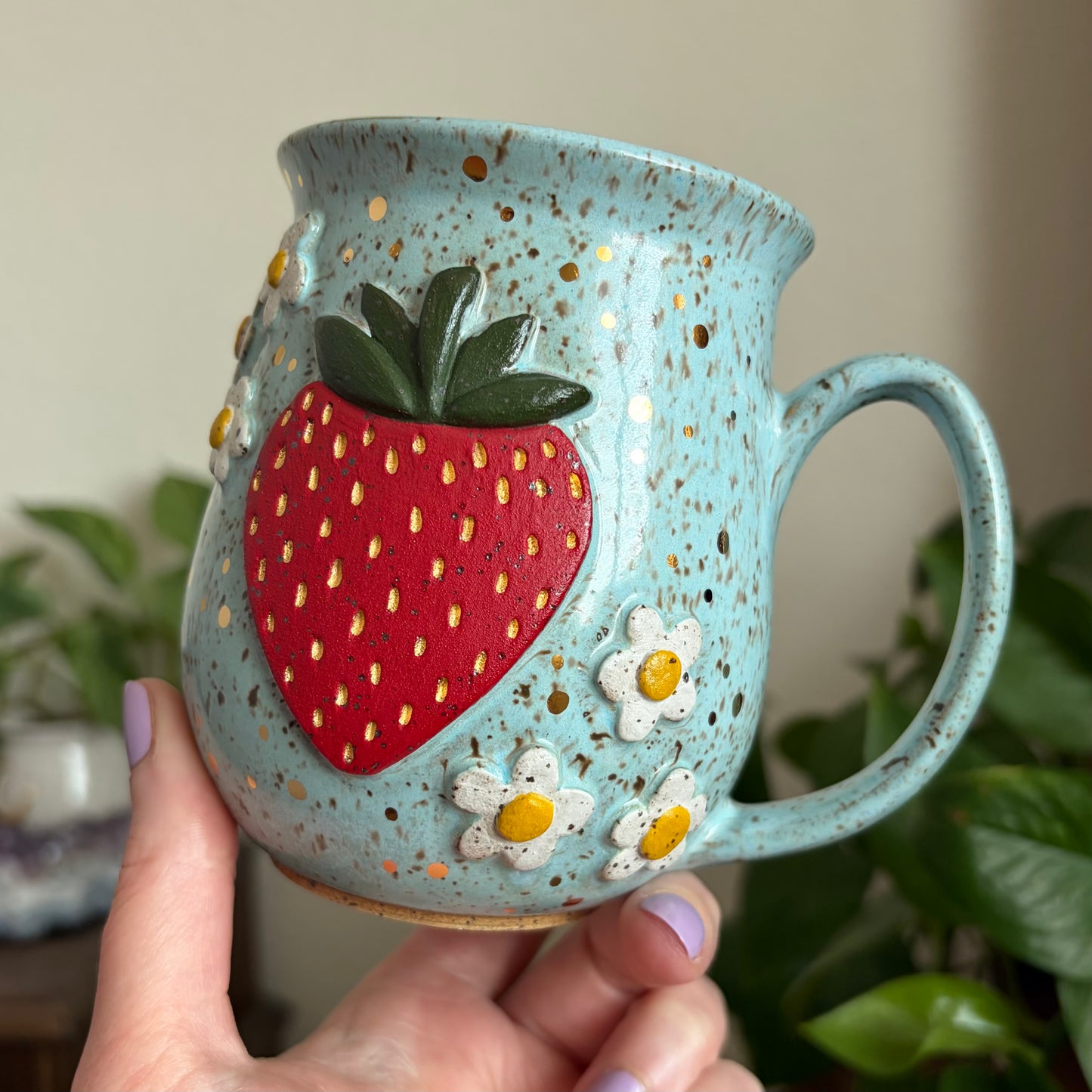 Strawberry + Flowers Mug • Sky Glaze • 15 fl oz