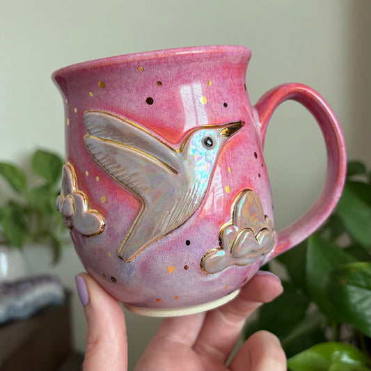 Hummingbird + Clouds Mug • Electric Cosmos Glaze • 14 fl oz
