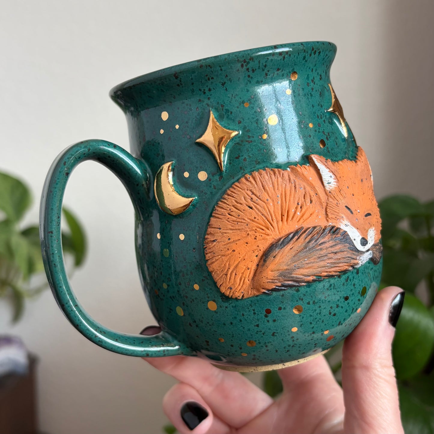 Sleepy Fox Mug • Emerald Glaze • 16 fl oz