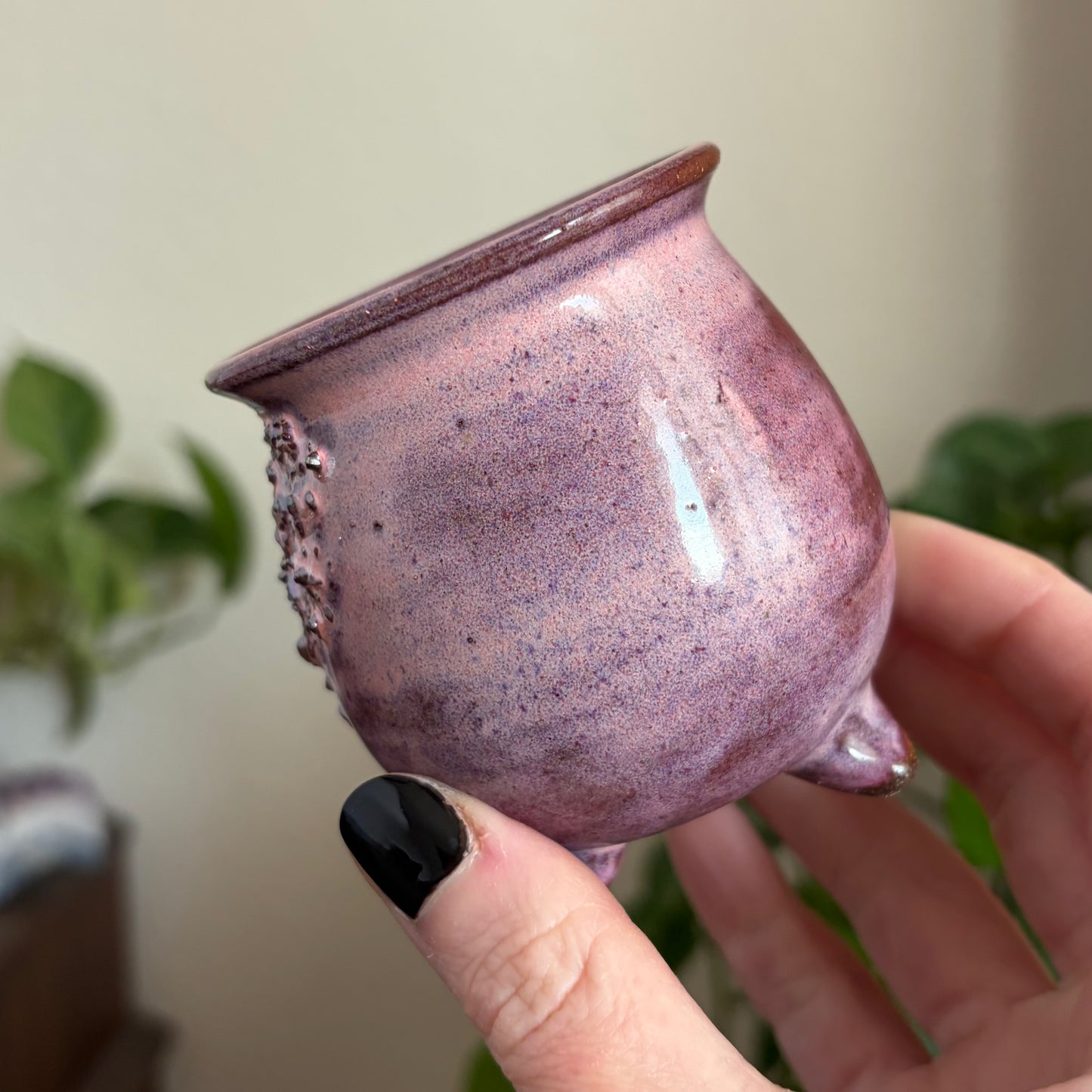Crystal Crescent Moon Mini Ritual Cauldron • Bubblegum Glaze