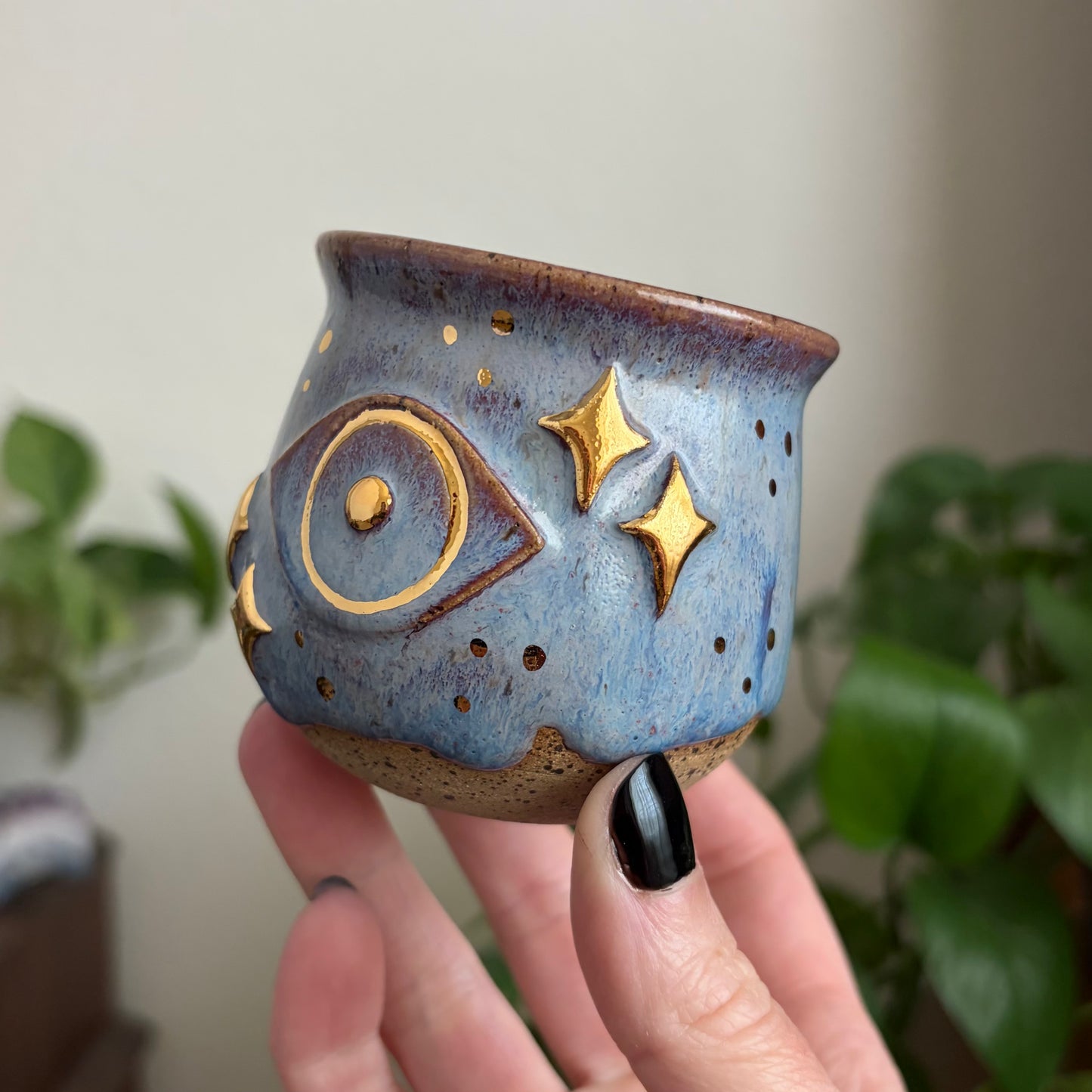 Eye + Stars Mini Planter • Drippy Déjà Vu Glaze • Drainage