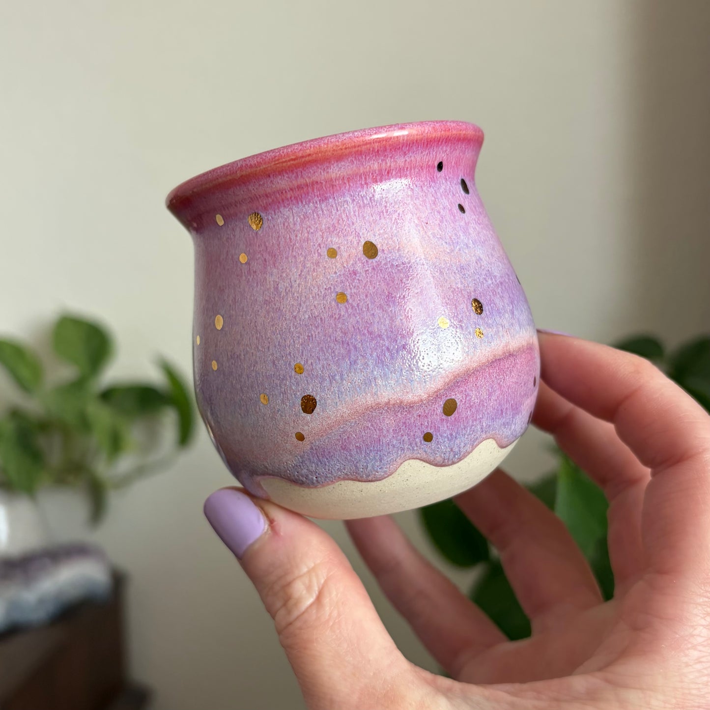 Crescent Moon Mini Planter • Drippy Electric Cosmos Glaze • Drainage