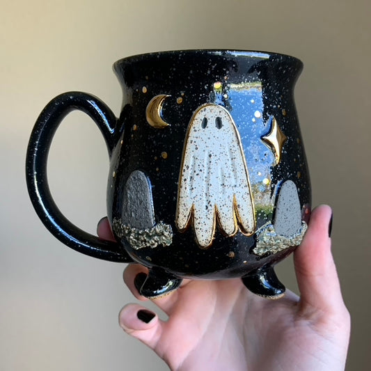 PRE-ORDER • Graveyard Ghost Mug • Raven Glaze *READ FULL DETAILS*
