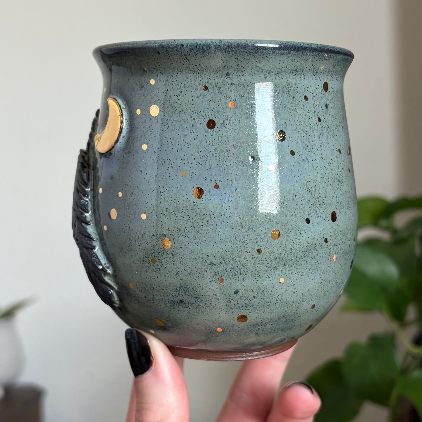 Raven + Stars Mug • Drippy Moody Blue Glaze • 13 fl oz