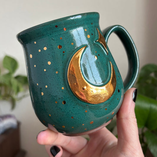 Moon + Star Mug • Emerald Glaze • 13 fl oz