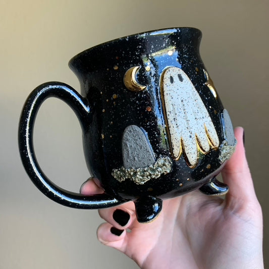 PRE-ORDER • Graveyard Ghost Mug • Raven Glaze *READ FULL DETAILS*