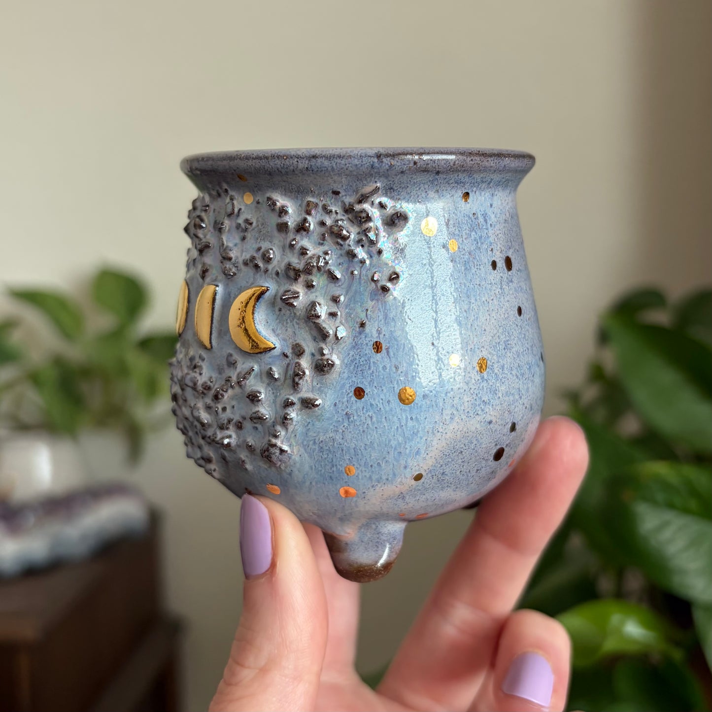 Crystal Moon Phase Mini Ritual Cauldron • Lavender Haze Glaze