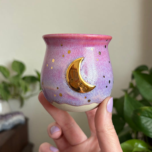 Crescent Moon Mini Planter • Drippy Electric Cosmos Glaze • Drainage