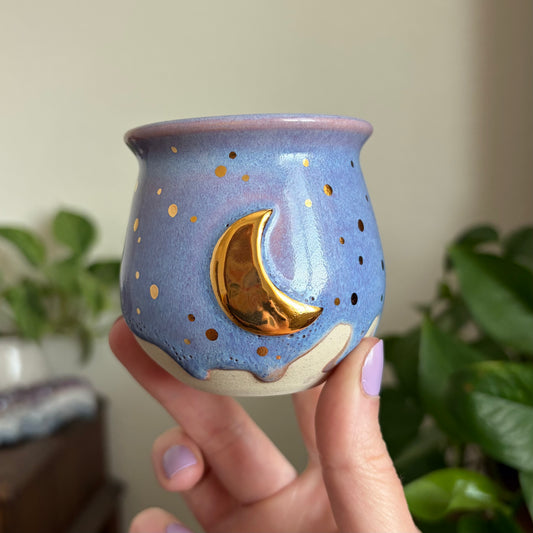Crescent Moon Mini Planter • Drippy Lavender Haze Glaze • Drainage