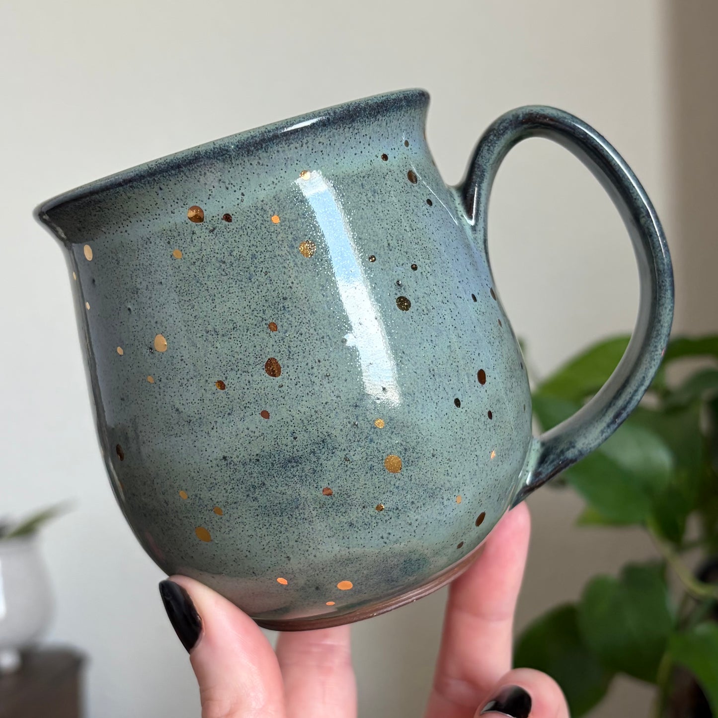 Raven + Stars Mug • Drippy Moody Blue Glaze • 13 fl oz