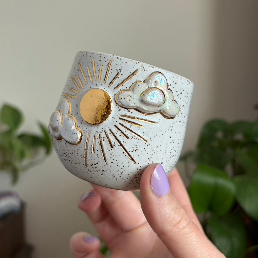 Mostly Sunny Mini Planter • Snow Glaze • Drainage