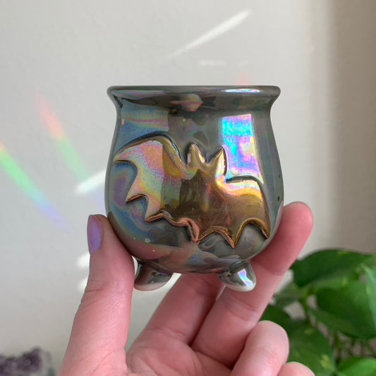 Bat Mini Ritual Cauldron • Aura Smoke Glaze