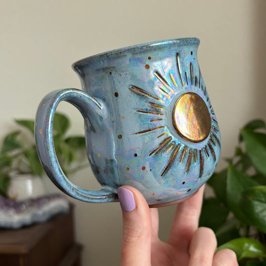 Shining Sun Mug • Aura Blue Glaze • 13 fl oz