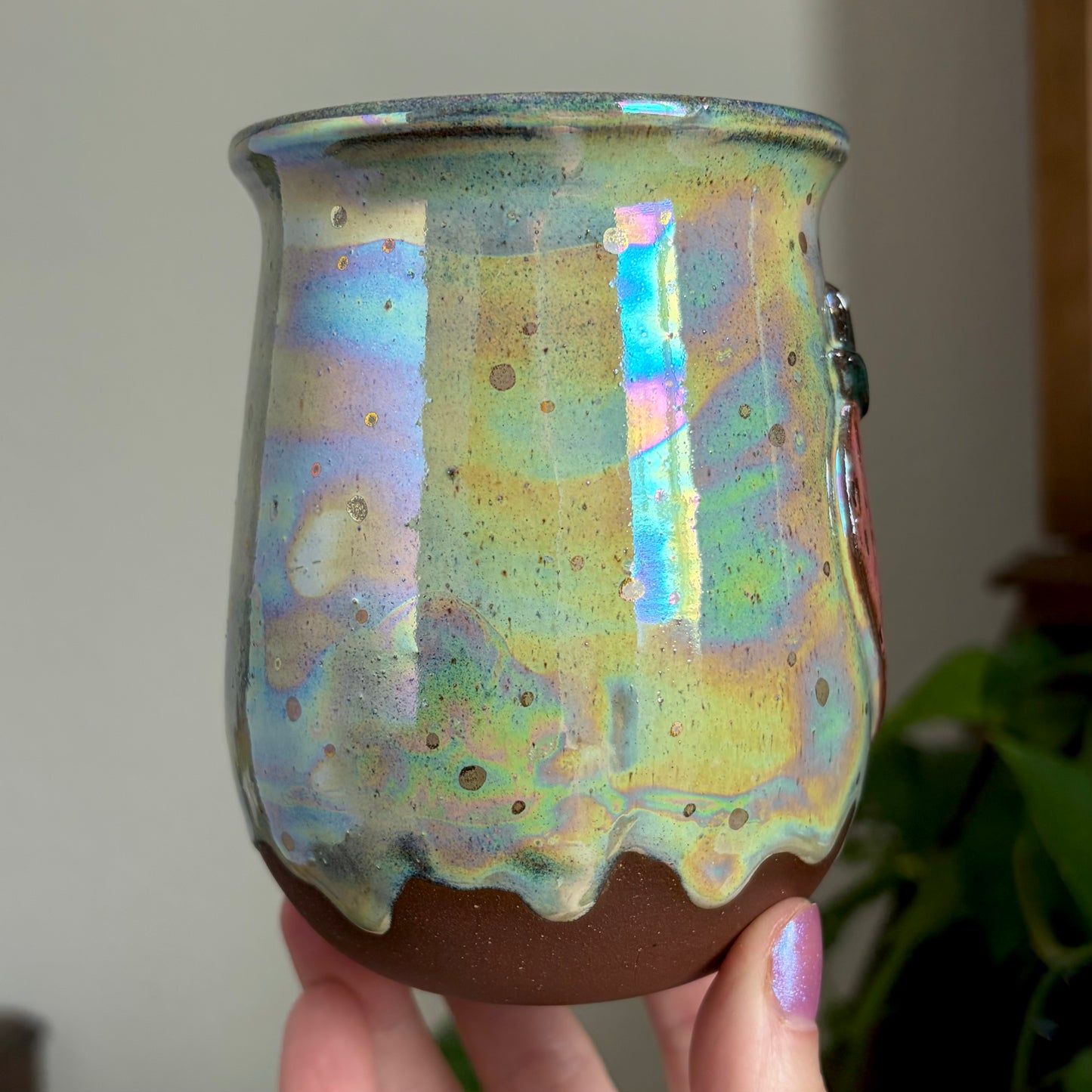 Pink Strawberry Mug • Drippy Aura Meadow Glaze • 15 fl oz
