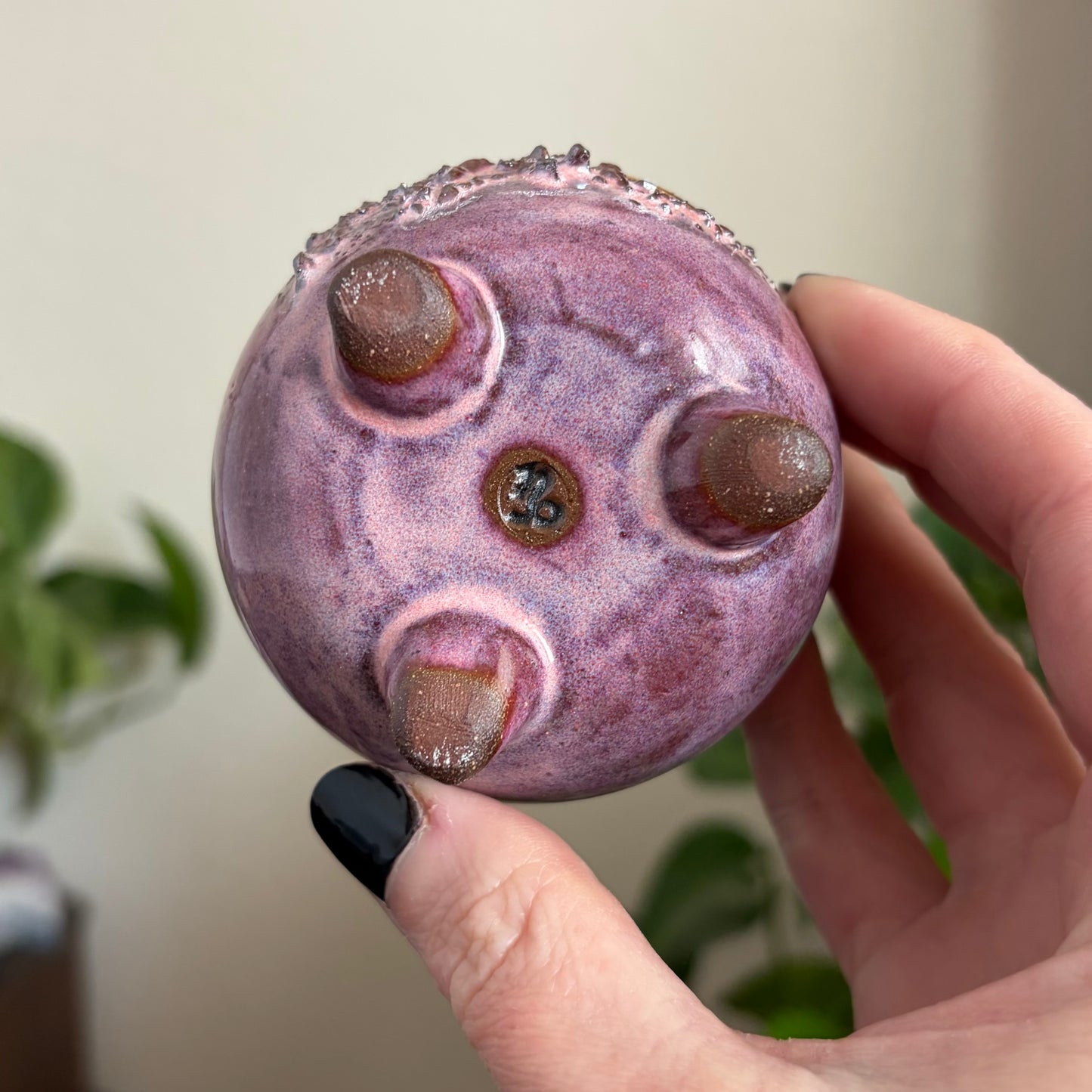 Crystal Crescent Moon Mini Ritual Cauldron • Bubblegum Glaze