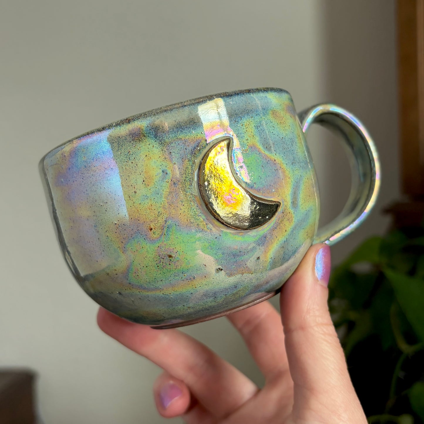 Crescent Moon Mug • Aura Meadow Glaze • 10 fl oz