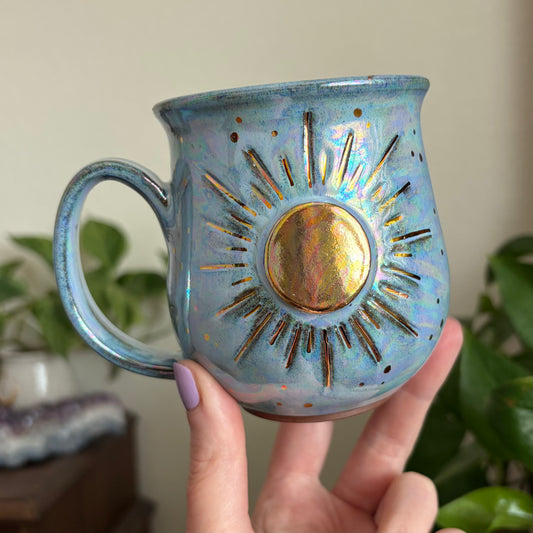 Shining Sun Mug • Aura Blue Glaze • 13 fl oz