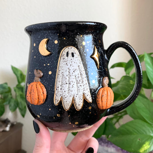 PRE-ORDER • Pumpkin Ghost Mug • Raven Glaze *READ FULL DETAILS*