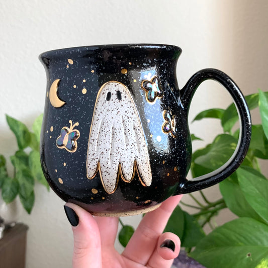 PRE-ORDER • Butterfly Ghost Mug • Raven Glaze *READ FULL DETAILS*